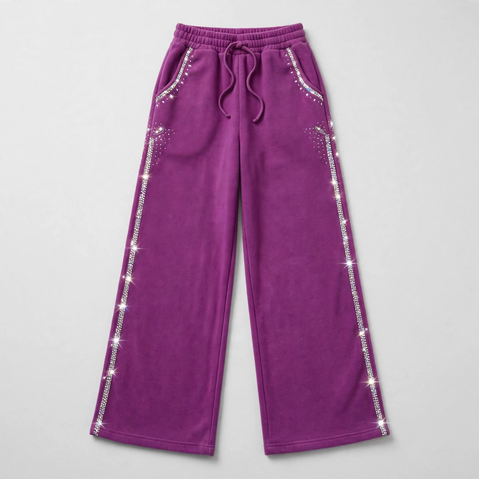 Women's Rhinestone Fleece Sweatpants - purple magenta